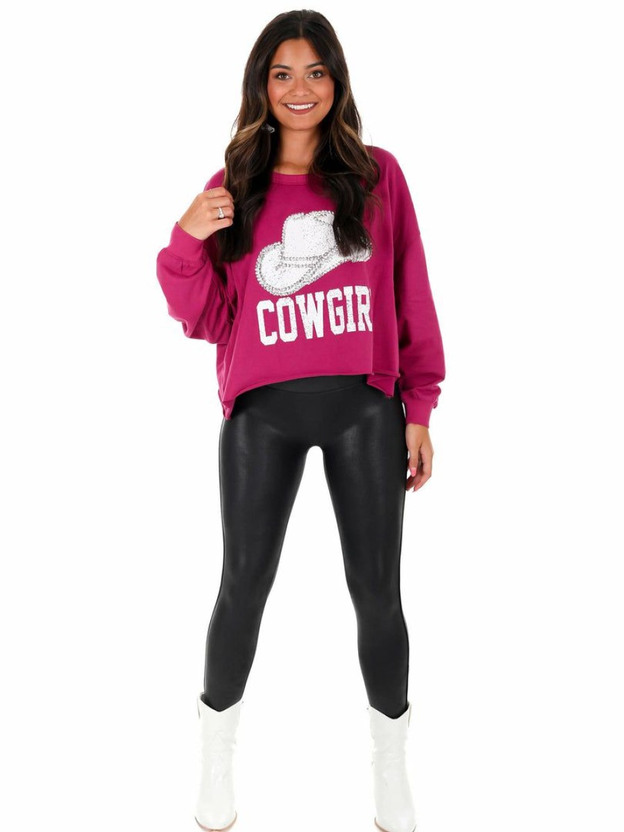 Clothing * | Flash Sale Peach Love California Rhinestone Cowgirl Sweatshirt Tops