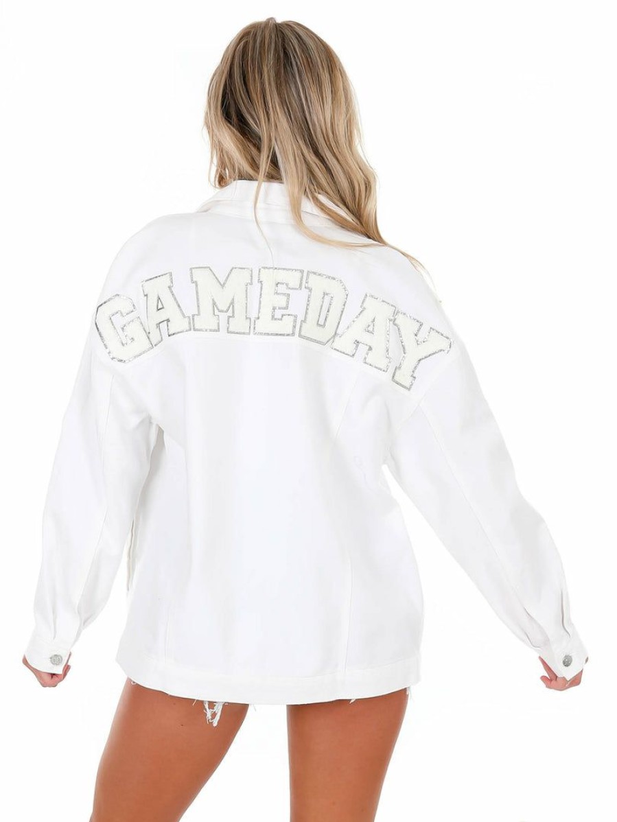 Gameday * | Discount Love Tree Chenille Gameday Denim Jacket White