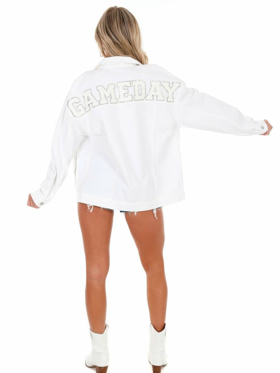 Gameday * | Discount Love Tree Chenille Gameday Denim Jacket White