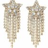 Gameday * | Deals Rough Sketch Rhinestone Pave Star With Fringe Drop Earrings