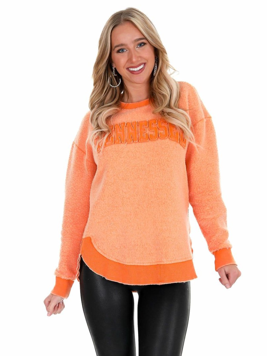 Gameday * | Coupon Pressbox Apparel Tennessee Ponchoville Reversed Fleece Pullover Orange