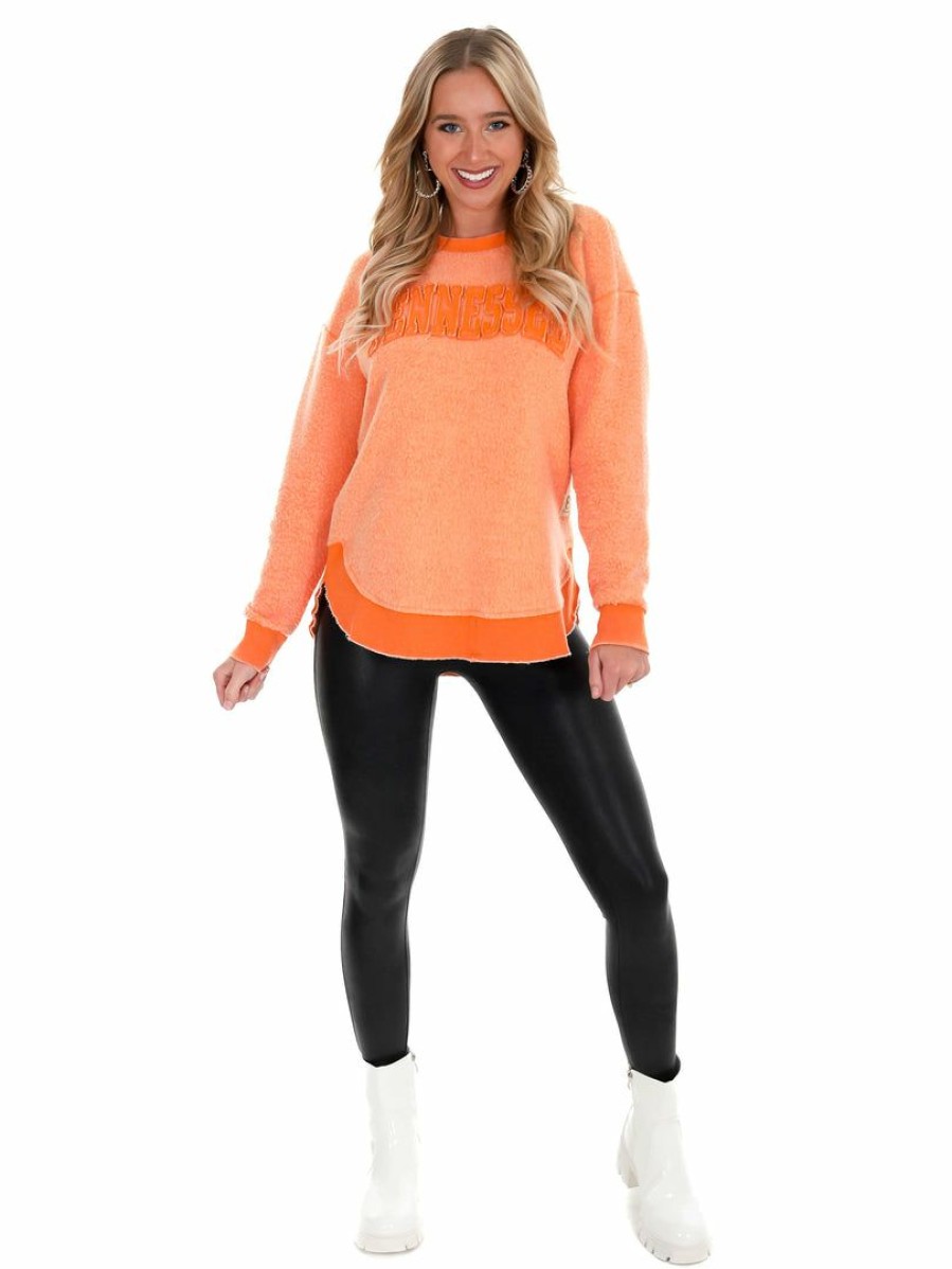 Gameday * | Coupon Pressbox Apparel Tennessee Ponchoville Reversed Fleece Pullover Orange