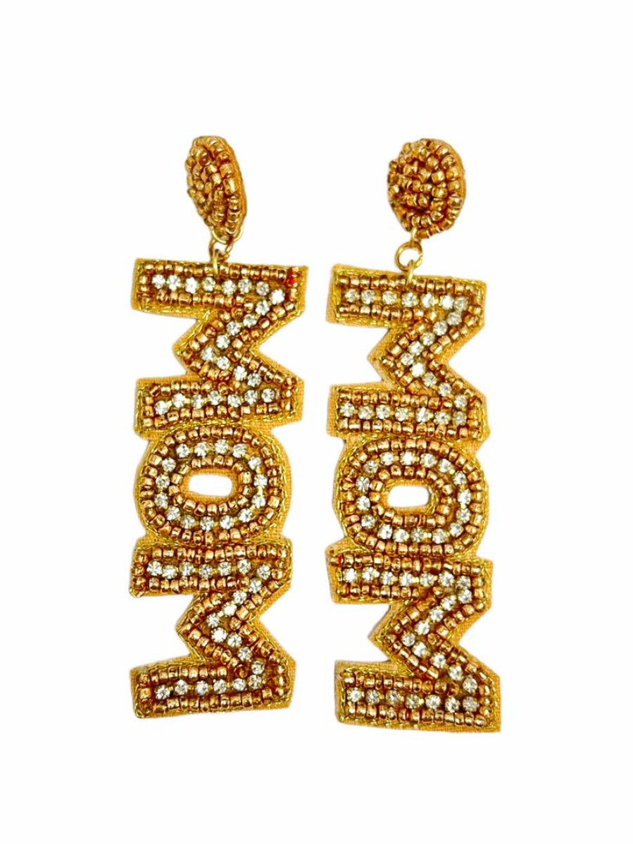 Gameday * | Promo Treasure Import Beaded Gold Mom Earrings