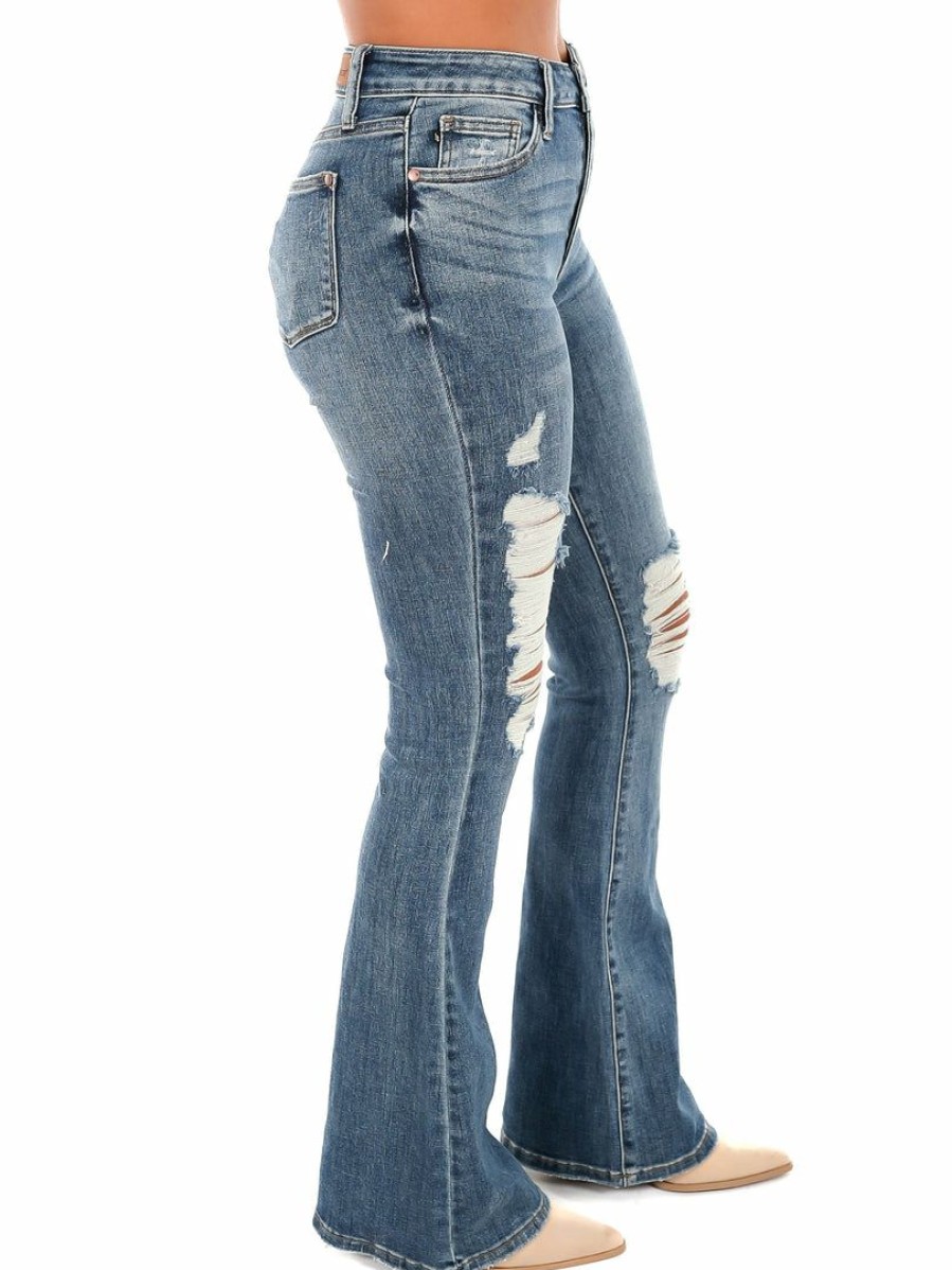 Clothing * | Cheap Judy Blue Knee Destroy Tall Flare Jeans Medium