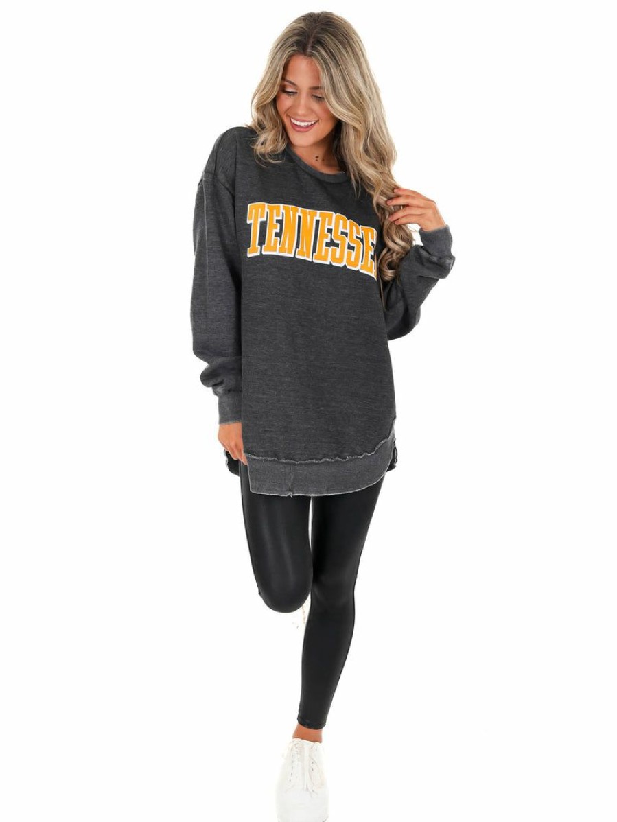 Gameday * | Coupon Pressbox Tennessee Michelin Vintage Fleece Pullover Black