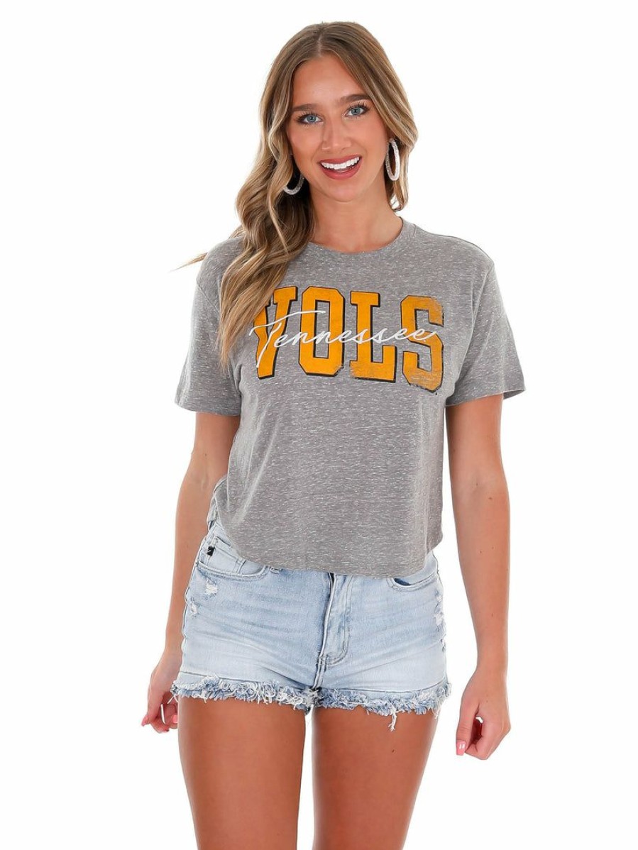 Gameday * | Deals Pressbox Tennessee Everest Crop Top Heather Grey