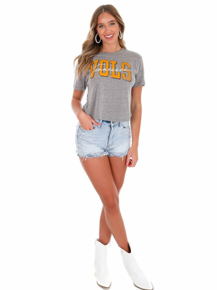 Gameday * | Deals Pressbox Tennessee Everest Crop Top Heather Grey