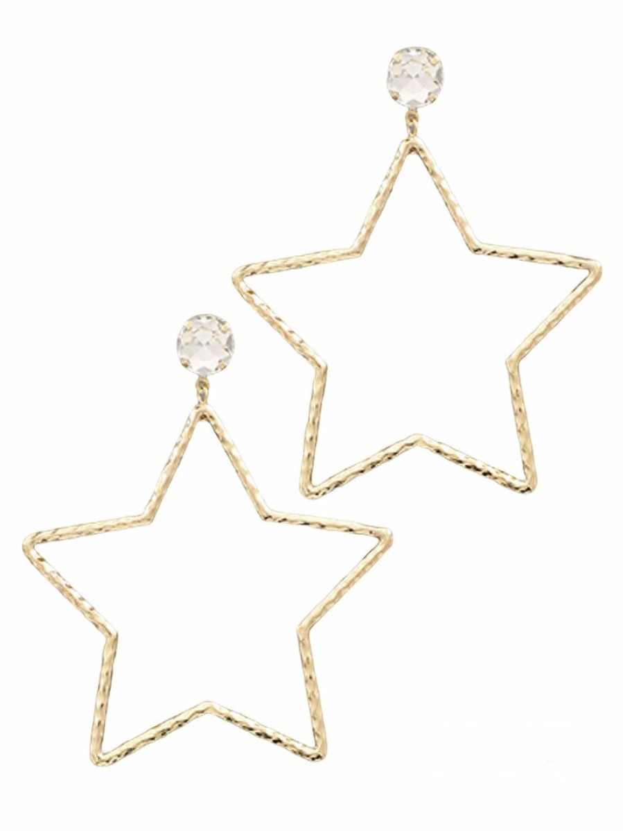 Gameday * | Best Reviews Of Golden Stella Textured Star & Glass Earrings