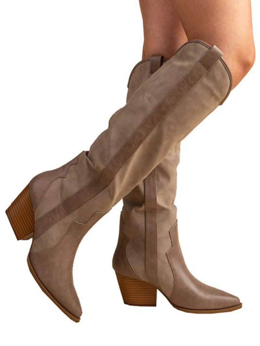 Shoes * | Wholesale East Lion Corp Gitty Up Crinkle Tall Cowboy Boots Taupe