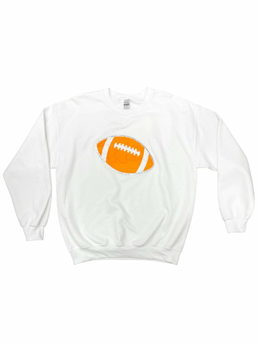 Gameday * | Outlet Josie'S Boutique Chenille Patch Football Time Pullover Apparel White