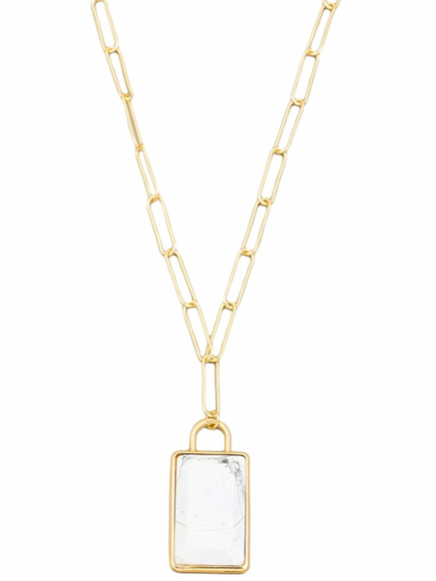 Gameday * | Budget Jewelry Necklaces Oval Chain Link Rectangle Stone Necklace