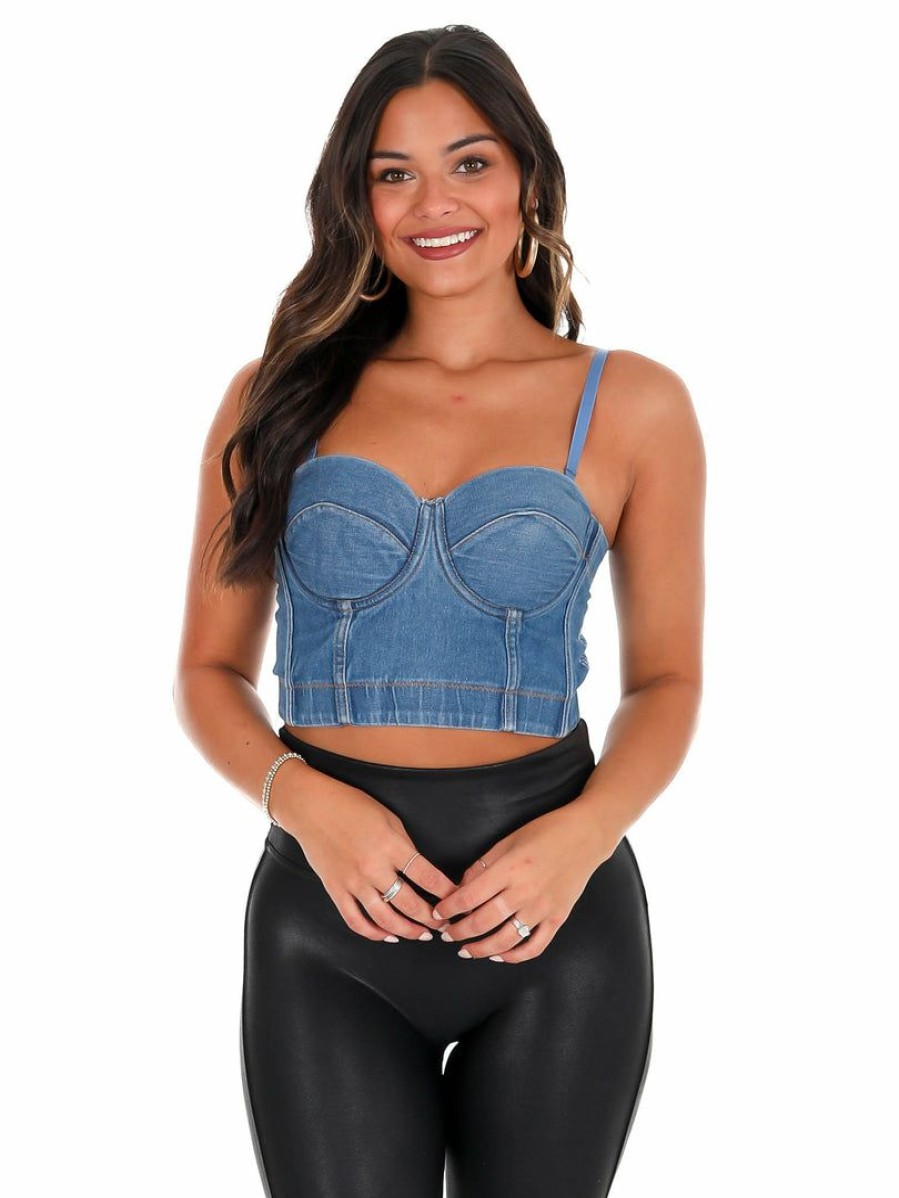 Clothing * | Best Pirce J.Nna Used To Be Corset Bustier Top Tops Denim