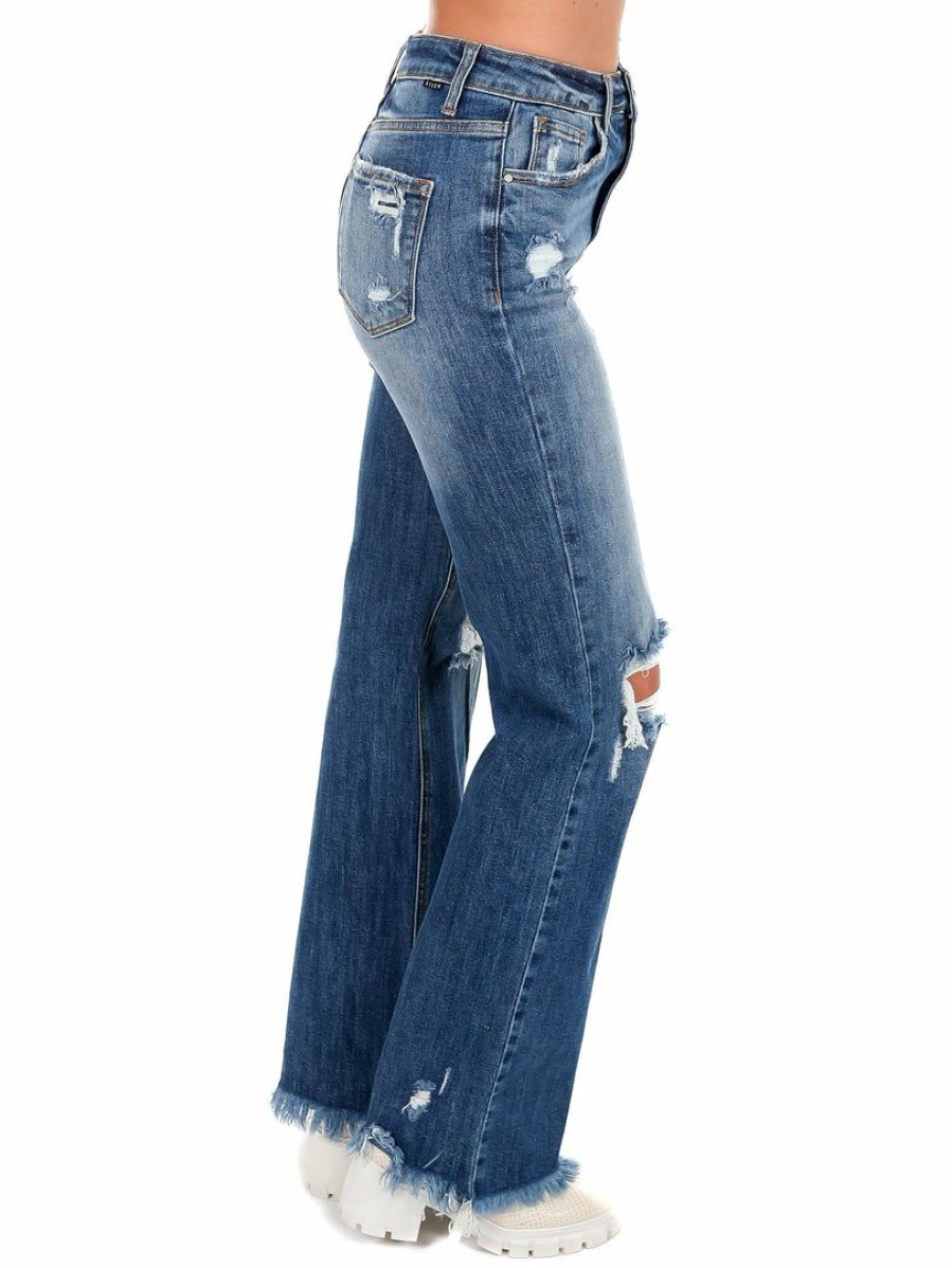 Clothing * | Outlet Risen Jeans Bottoms High Rise Straight Jeans Deep Blue