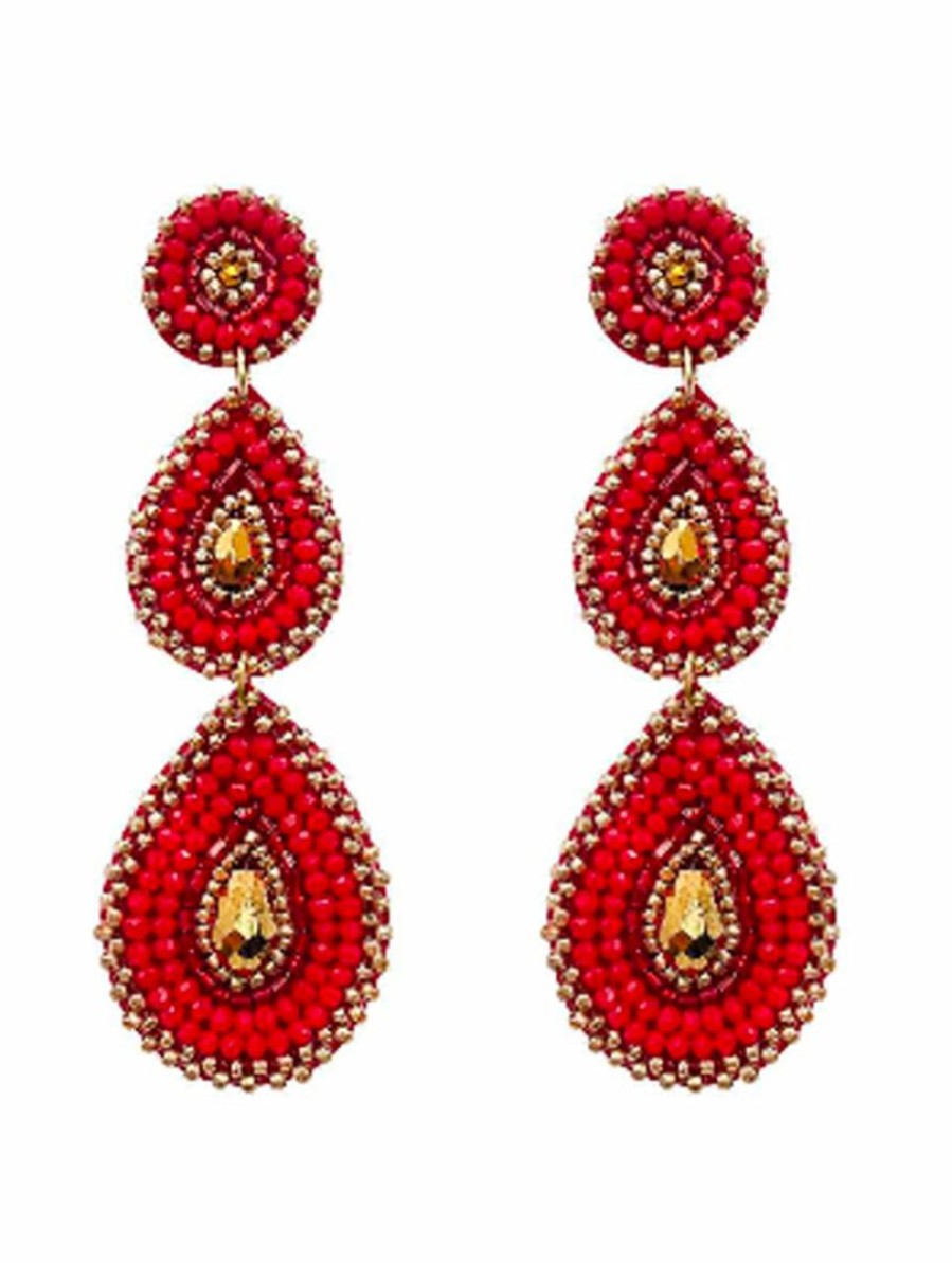 Gameday * | Coupon Treasure Import Stunning Glass Seedbead 3 Teardrop Earrings