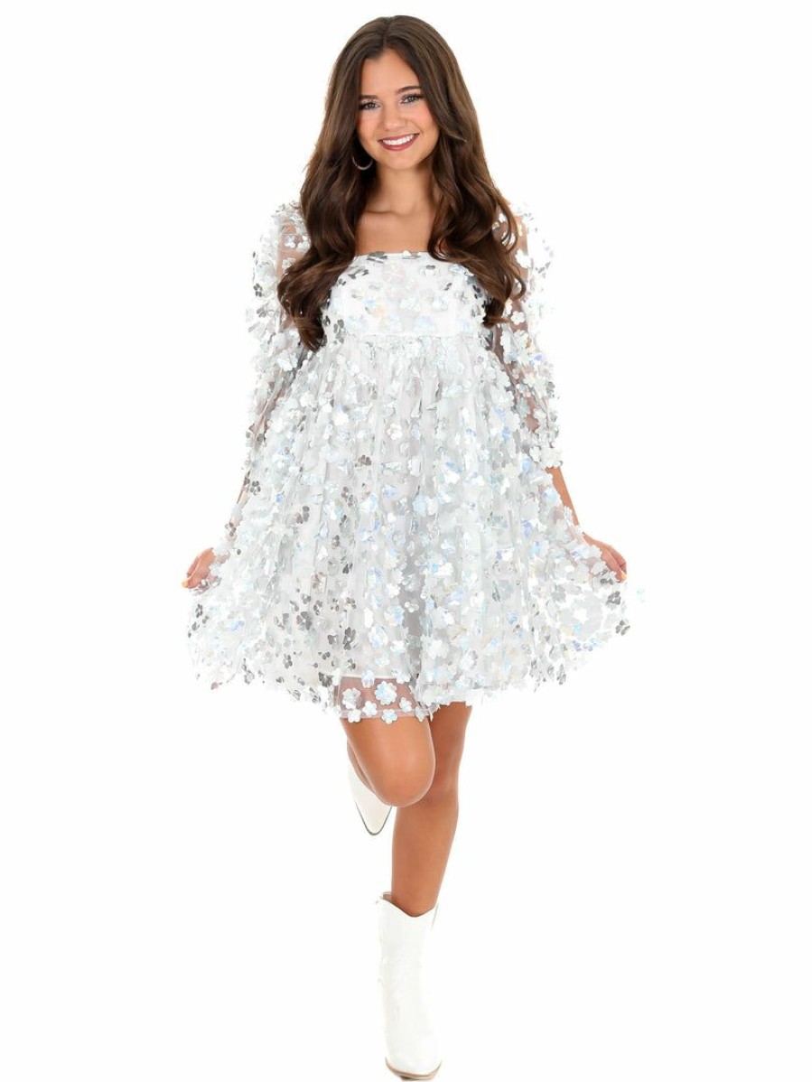 Clothing * | Coupon Storia Love Lockdown Daisies Mini Dress Dresses Silver